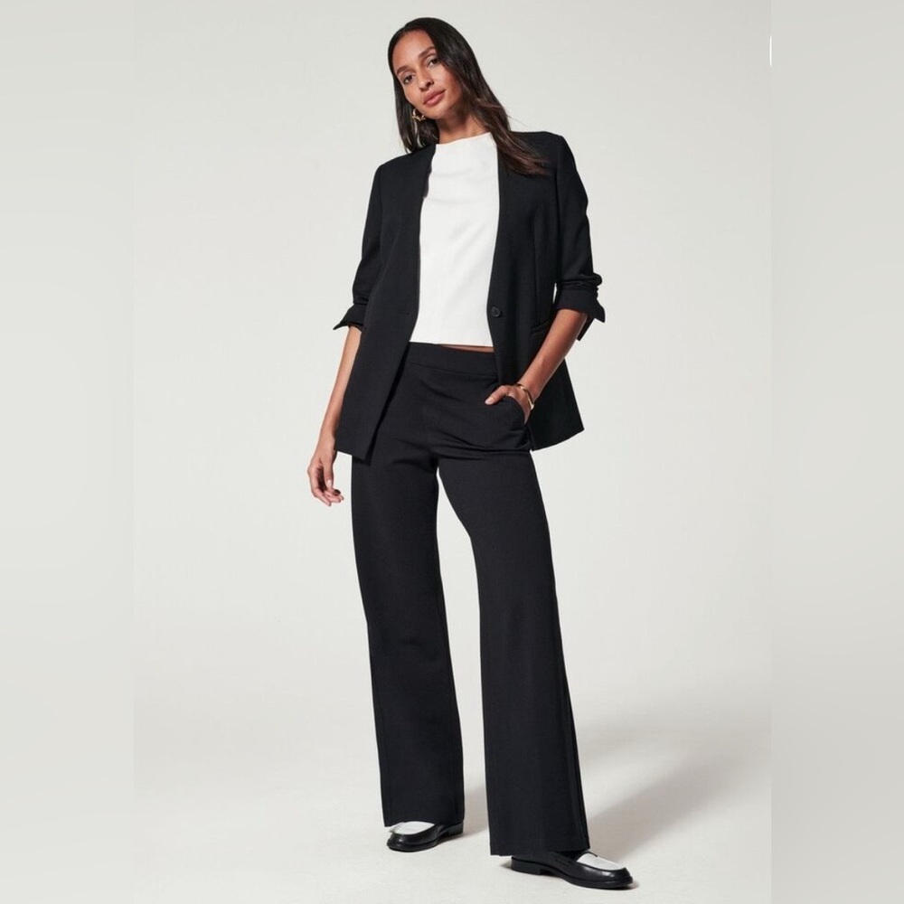 NWT Spanx Perfect Collarless Blazer Office Medium Stretch Black Ponte Knit